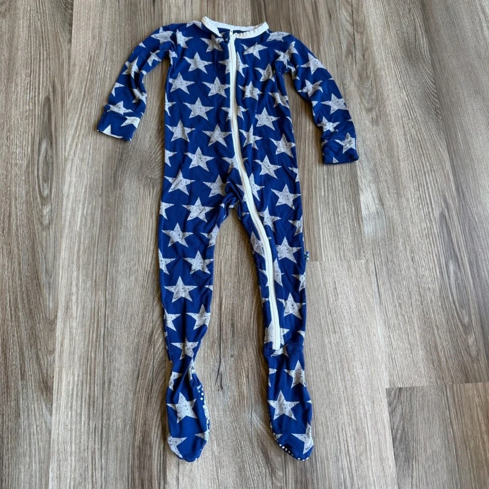 KicKee Pants Blue Star Print Bamboo Viscose Footie Pajamas‎ 9-12 Months 201711